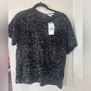 Skinnygirl Black Sequin Short Sleeve Top Size M